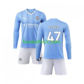 Fußballtrikots Manchester City Phil Foden 47 Kinder Heim Trikotsatz 2023-2024 Langarm